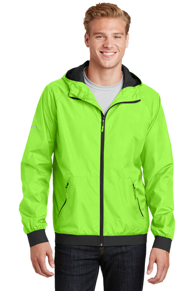 Sport-Tek JST53 Mens Wind & Water Resistant Full Zip Hooded Jacket Lime Green Front