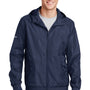 Sport-Tek Mens Wind & Water Resistant Full Zip Hooded Jacket - True Navy Blue