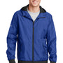 Sport-Tek Mens Wind & Water Resistant Full Zip Hooded Jacket - True Royal Blue/Black