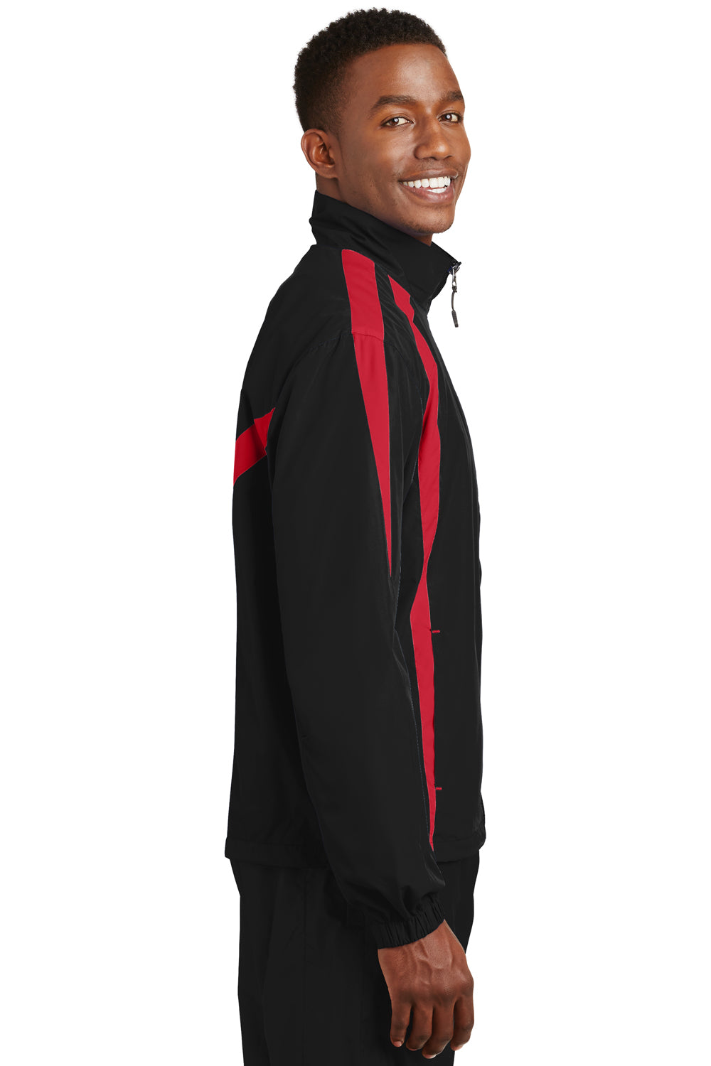 Sport-Tek JST60 Mens Water Resistant Full Zip Jacket Black/Red Side