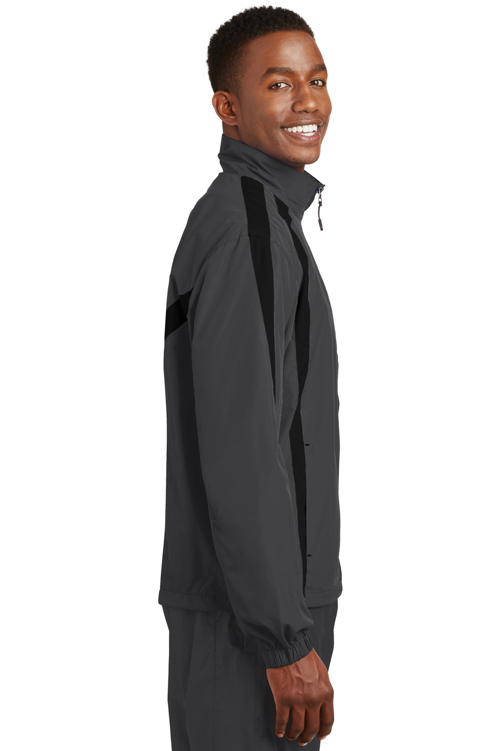 Sport-Tek JST60 Mens Water Resistant Full Zip Jacket Graphite Grey/Black Side