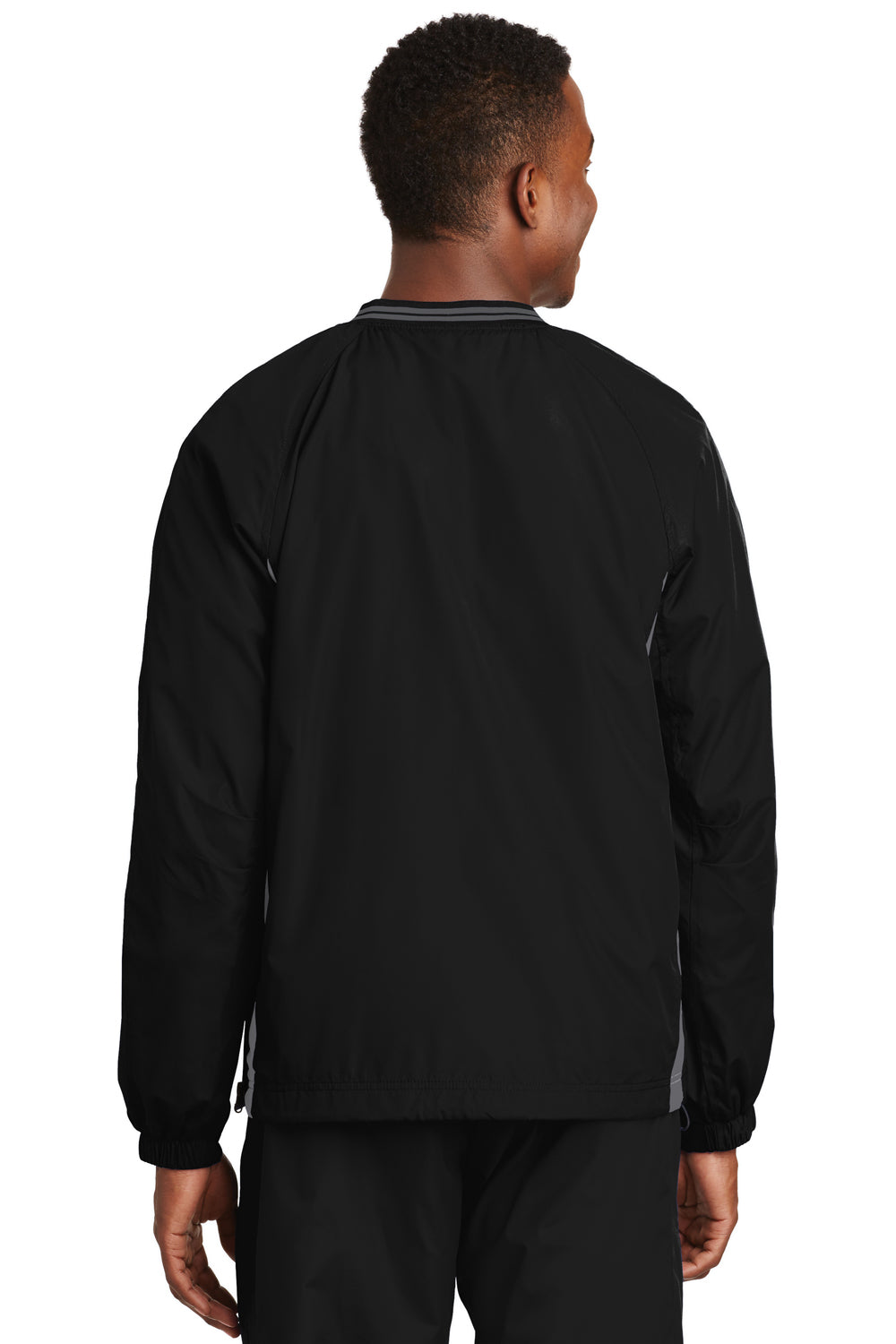Sport-Tek JST62 Mens Wind & Water Resistant V-Neck Jacket Black/Grey Back