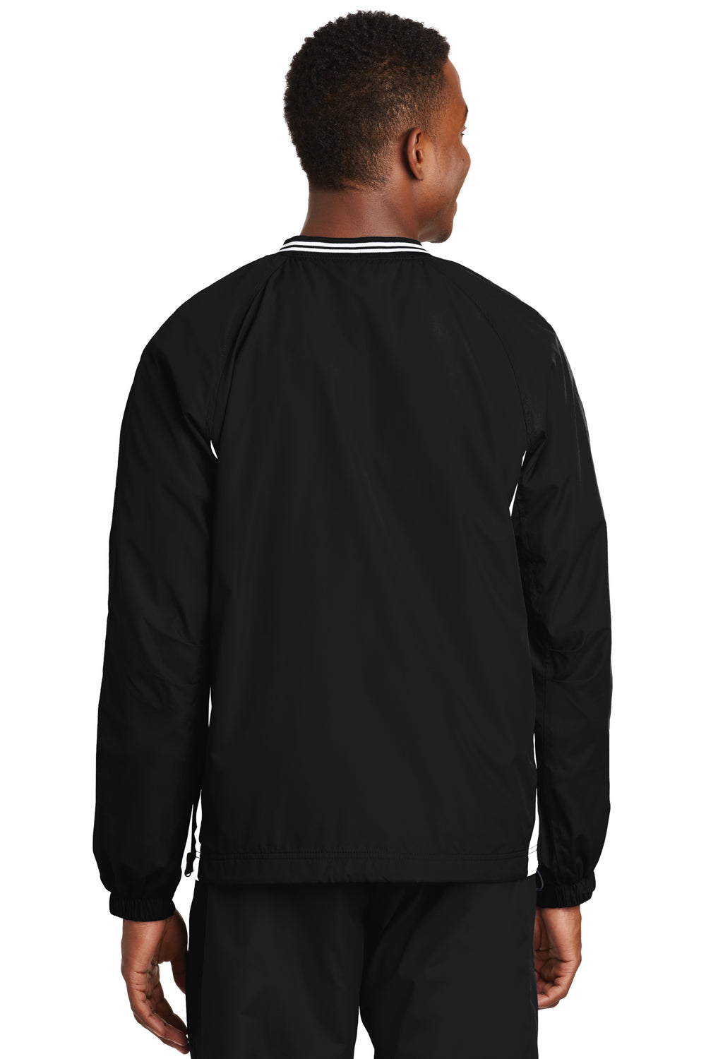 Sport-Tek JST62 Mens Wind & Water Resistant V-Neck Jacket Black/White Back
