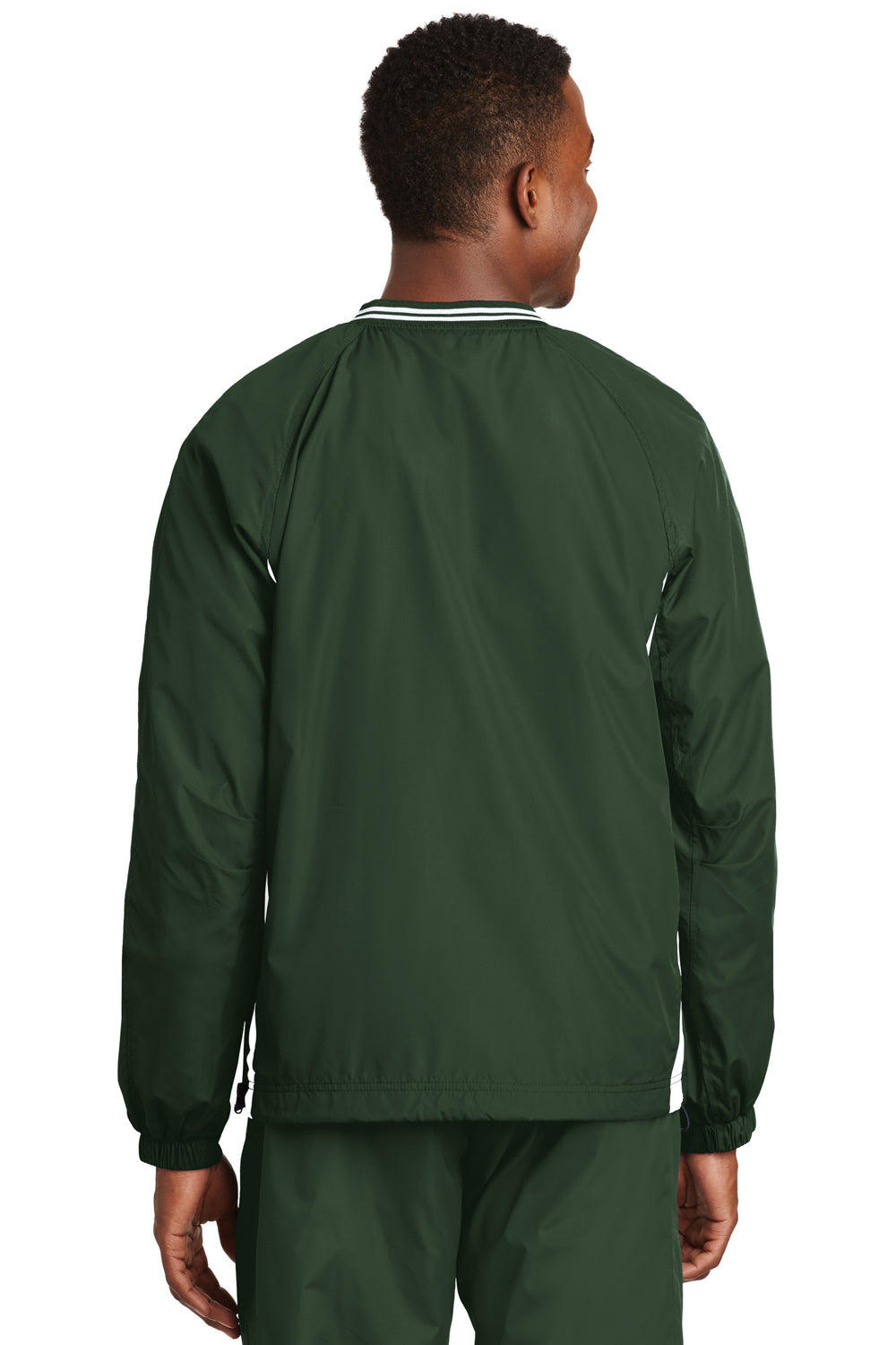 Sport-Tek JST62 Mens Wind & Water Resistant V-Neck Jacket Forest Green/White Back