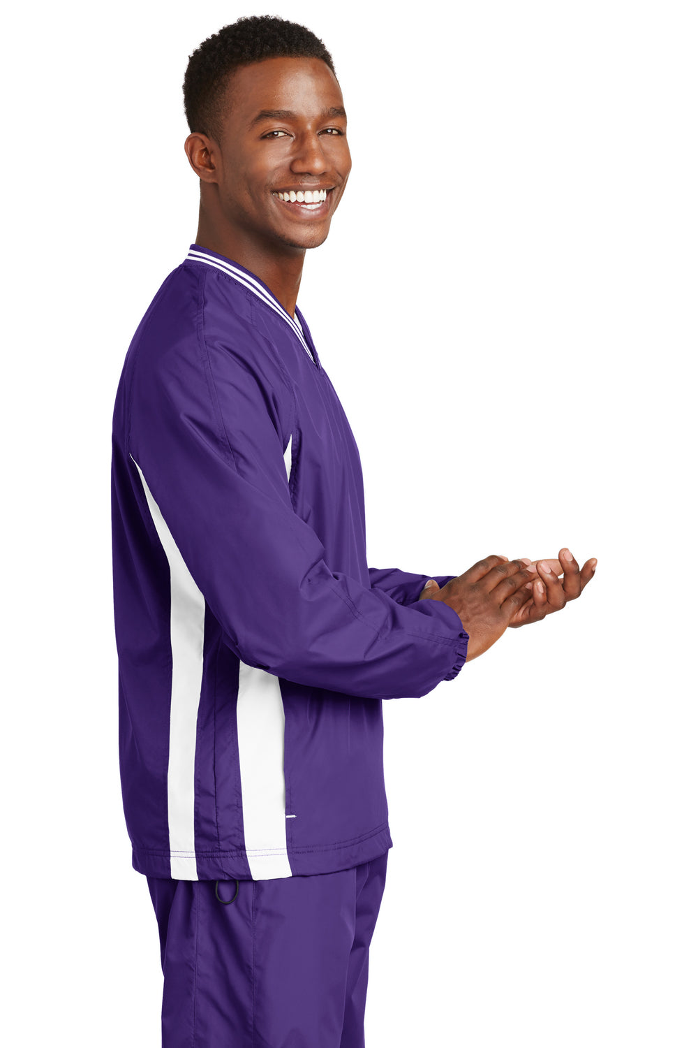 Sport-Tek JST62 Mens Wind & Water Resistant V-Neck Jacket Purple Side