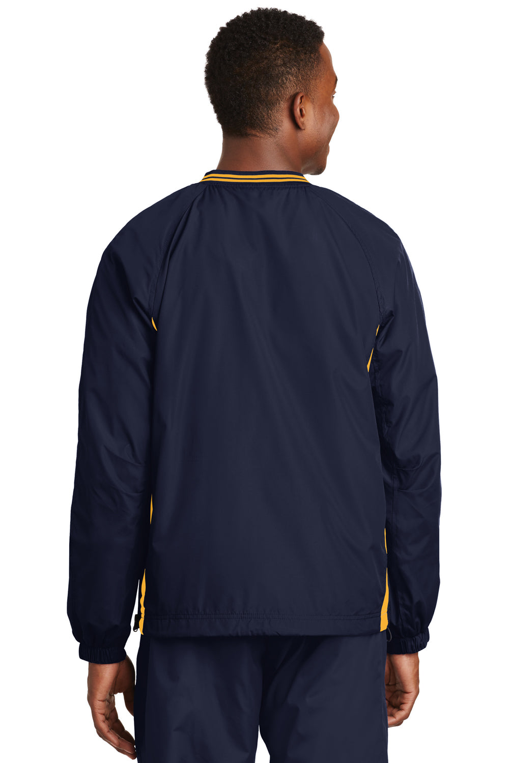 Sport-Tek JST62 Mens Wind & Water Resistant V-Neck Jacket Navy Blue/Gold Back