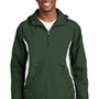 Sport-Tek Mens 1/4 Zip Hooded Jacket - Forest Green/White