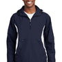 Sport-Tek Mens 1/4 Zip Hooded Jacket - True Navy Blue/White