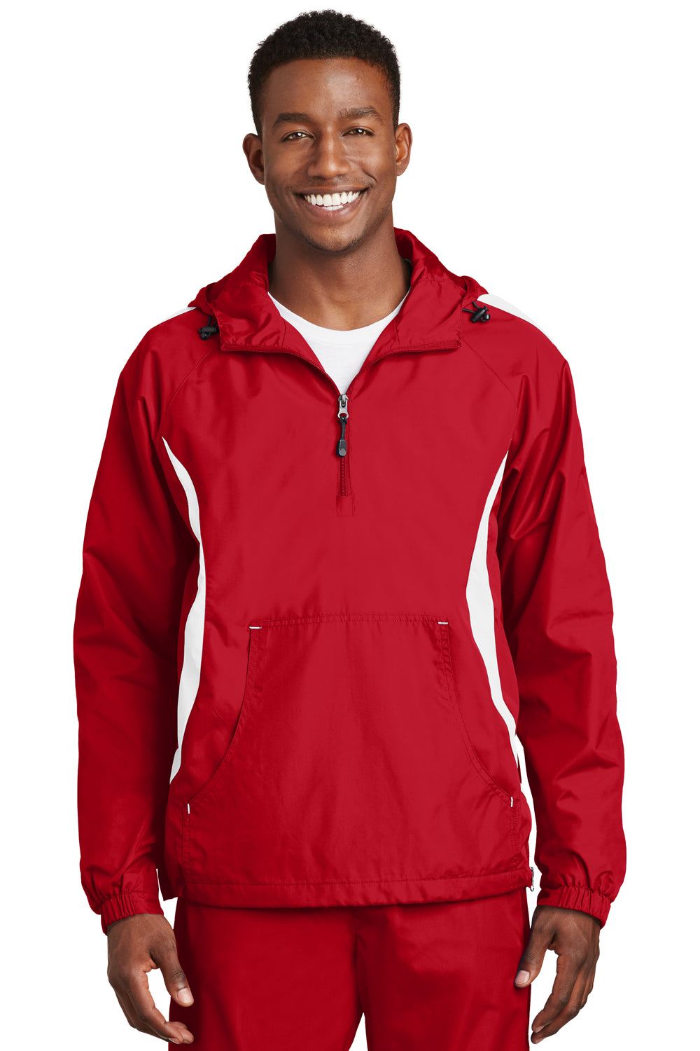 Sport-Tek JST63 Mens 1/4 Zip Hooded Jacket Red Front