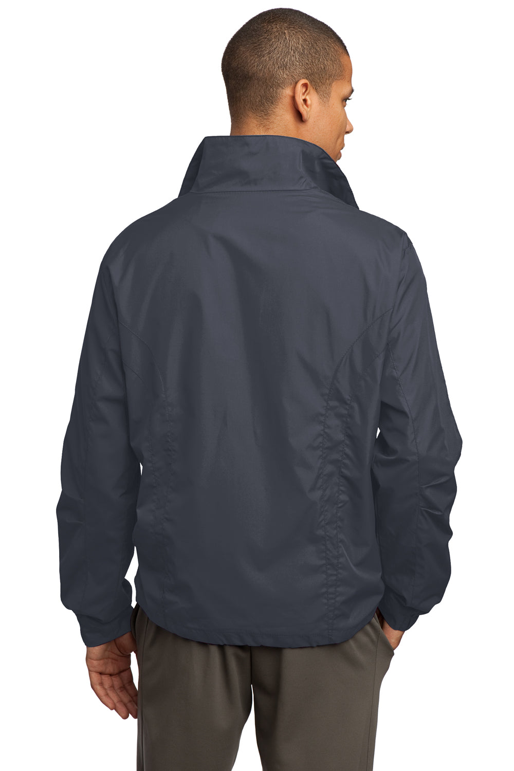 Sport-Tek JST70 Mens Water Resistant Full Zip Wind Jacket Graphite Grey Back