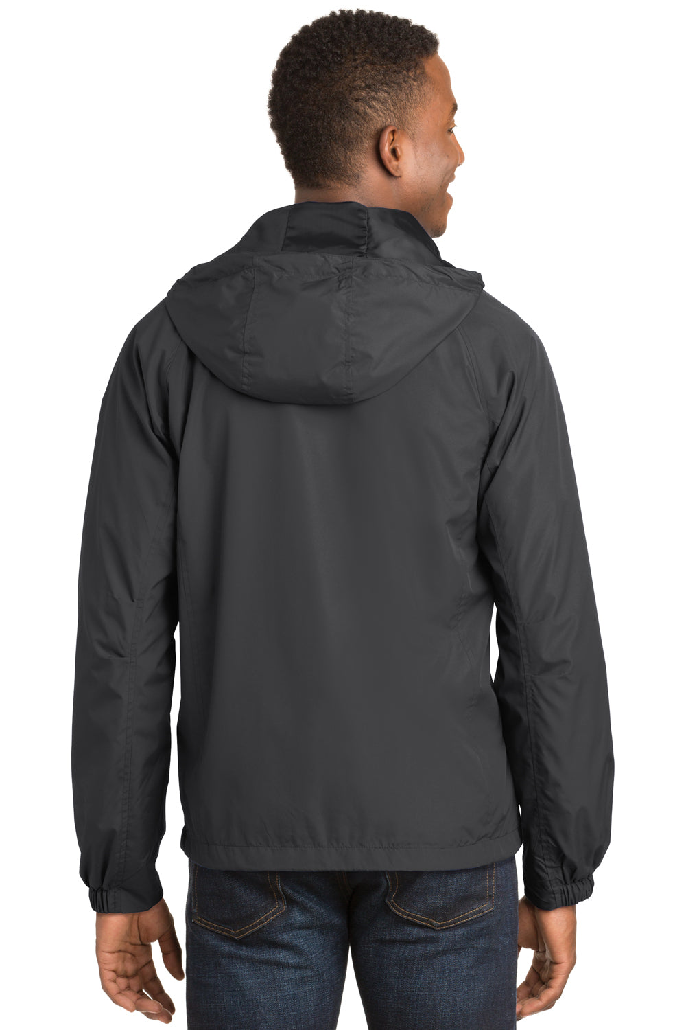Sport-Tek JST73 Mens Water Resistant Full Zip Hooded Jacket Graphite Grey Back
