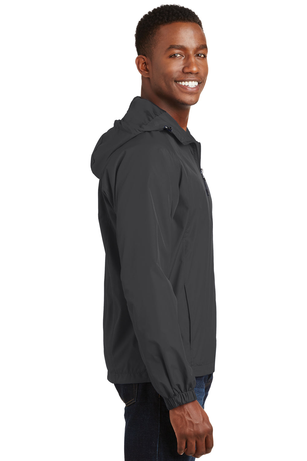Sport-Tek JST73 Mens Water Resistant Full Zip Hooded Jacket Graphite Grey Side