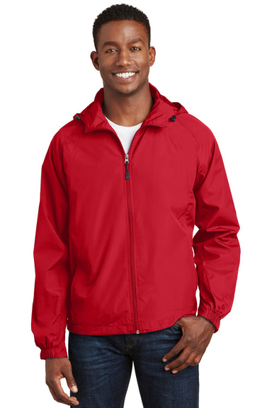 Sport-Tek JST73 Mens Water Resistant Full Zip Hooded Jacket Red Front