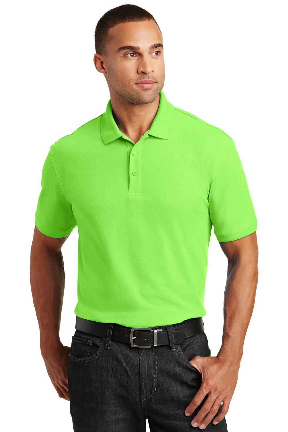 Port Authority K100 Mens Core Classic Short Sleeve Polo Shirt Lime Green Front