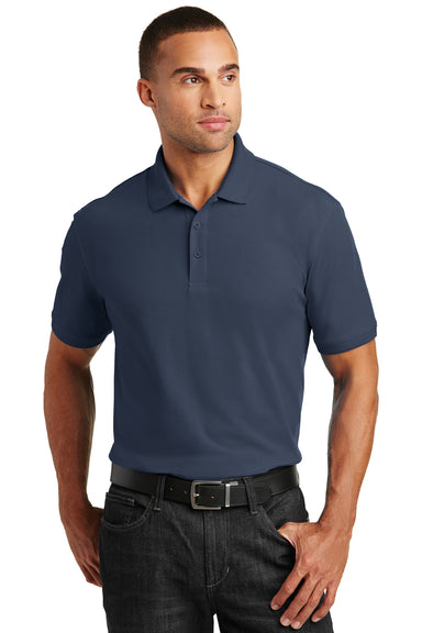 Port Authority K100 Mens Core Classic Short Sleeve Polo Shirt Navy Blue Front
