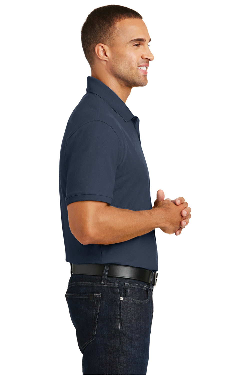 Port Authority K100 Mens Core Classic Short Sleeve Polo Shirt Navy Blue Side
