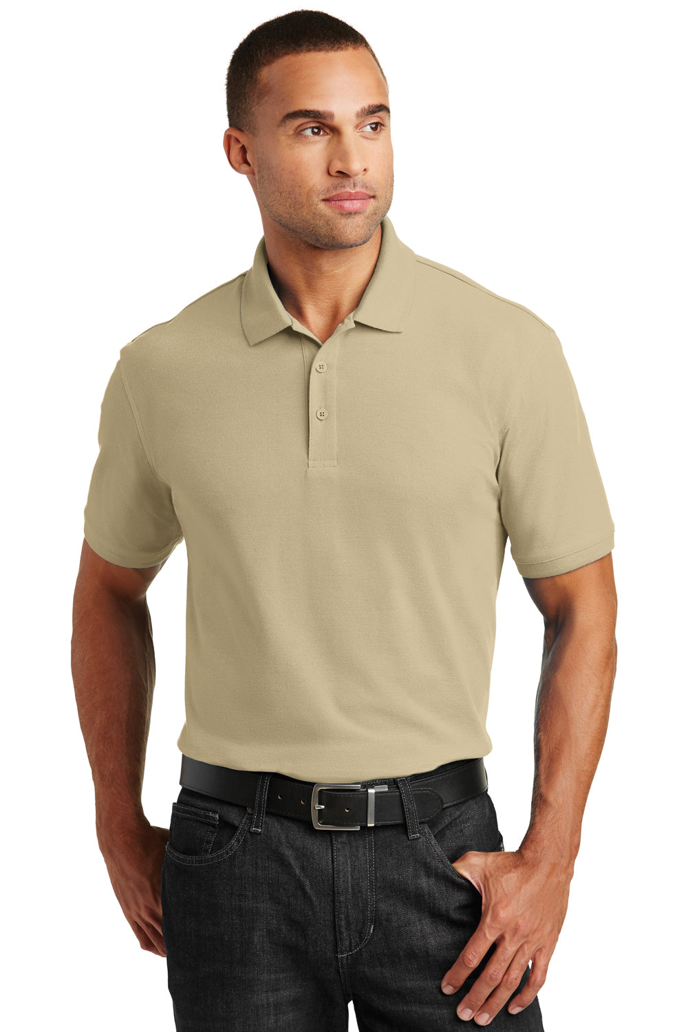 Port Authority K100 Mens Core Classic Short Sleeve Polo Shirt Wheat Front