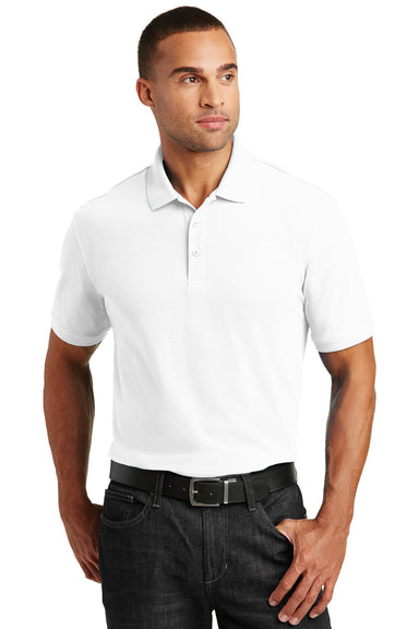 Port Authority K100 Mens Core Classic Short Sleeve Polo Shirt White Front