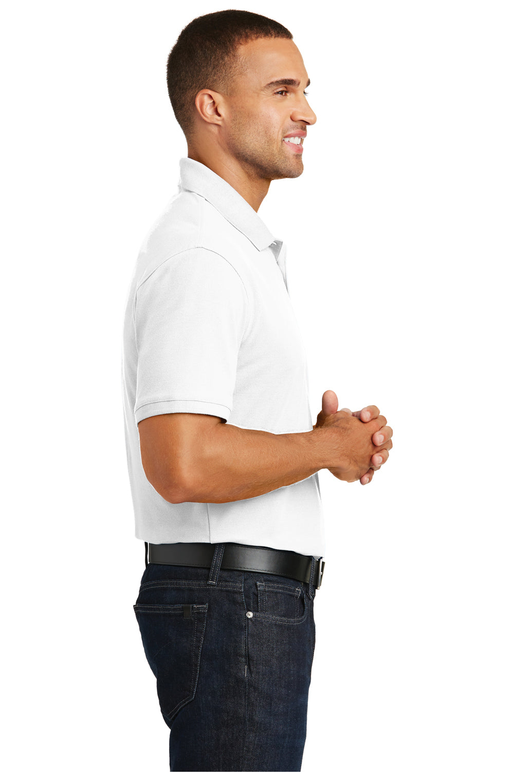 Port Authority K100 Mens Core Classic Short Sleeve Polo Shirt White Side
