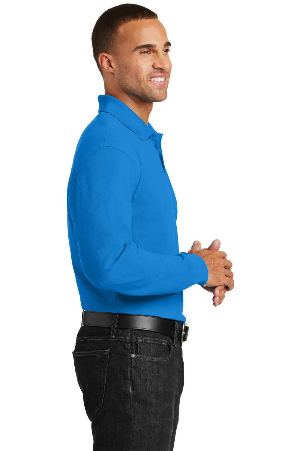 Port Authority K100LS Mens Core Classic Long Sleeve Polo Shirt Coastal Blue Side