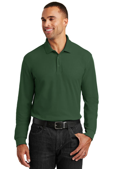 Port Authority K100LS Mens Core Classic Long Sleeve Polo Shirt Forest Green Front