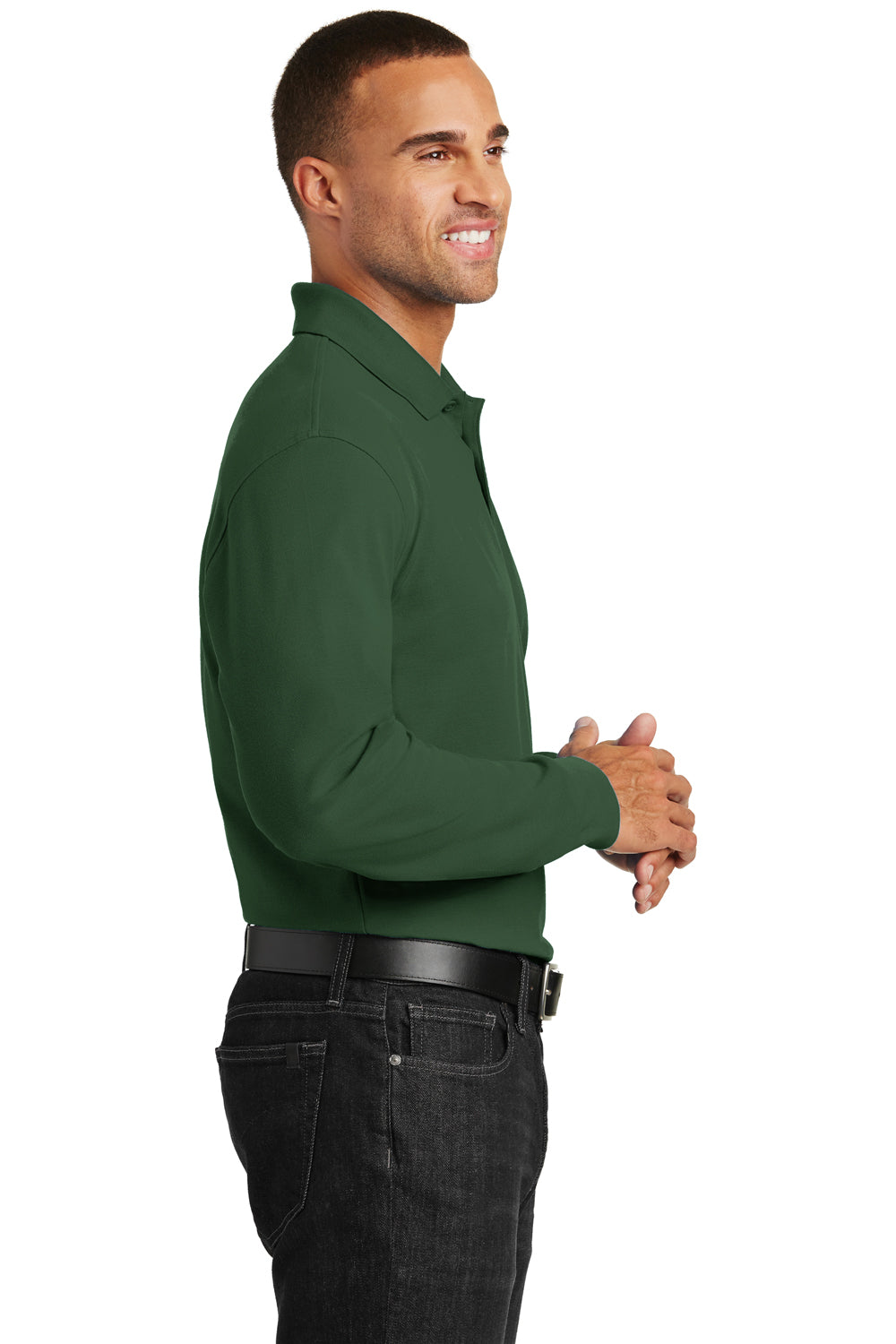 Port Authority K100LS Mens Core Classic Long Sleeve Polo Shirt Forest Green Side