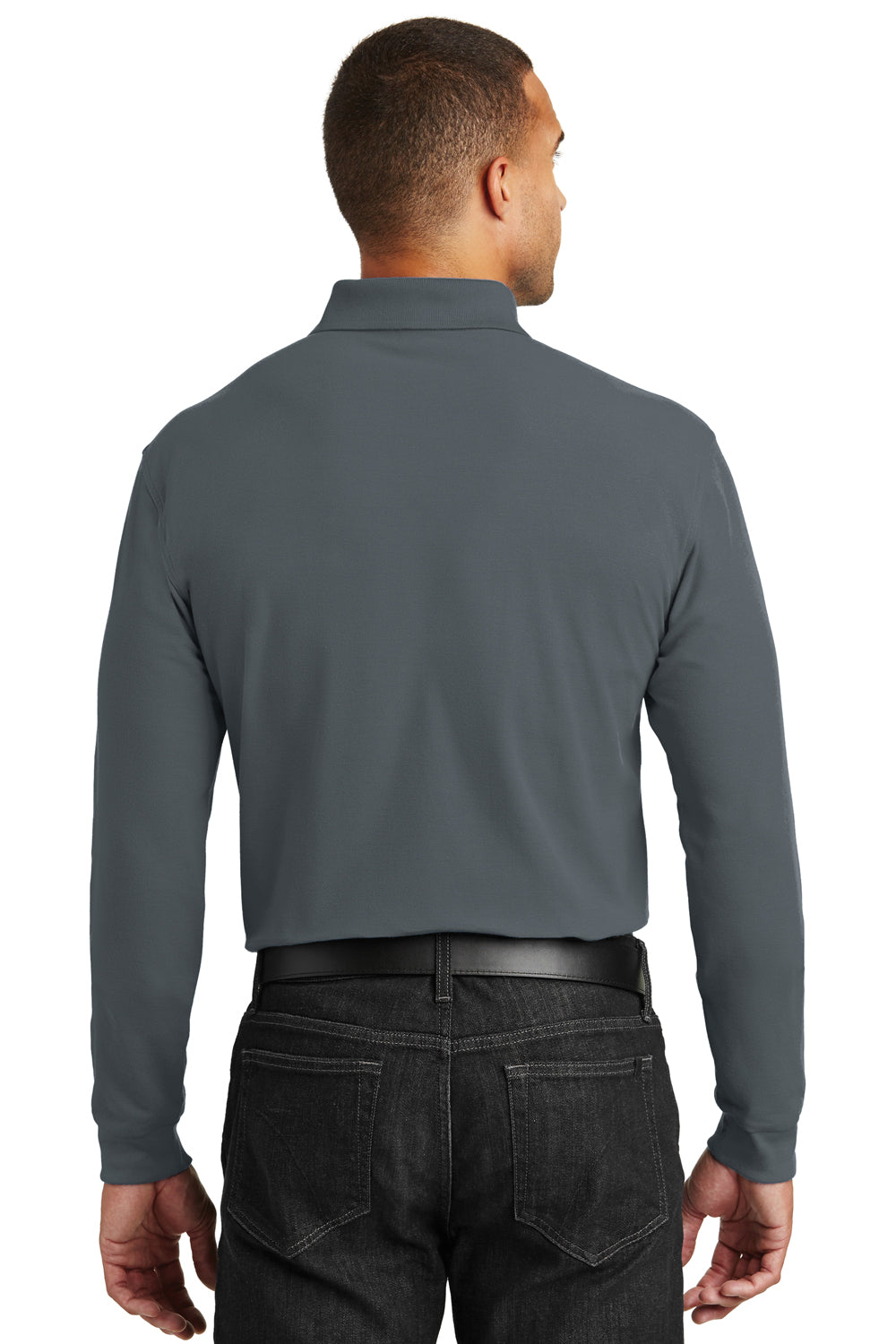 Port Authority K100LS Mens Core Classic Long Sleeve Polo Shirt Graphite Grey Back