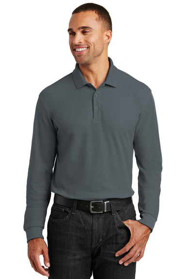 Port Authority K100LS Mens Core Classic Long Sleeve Polo Shirt Graphite Grey Front