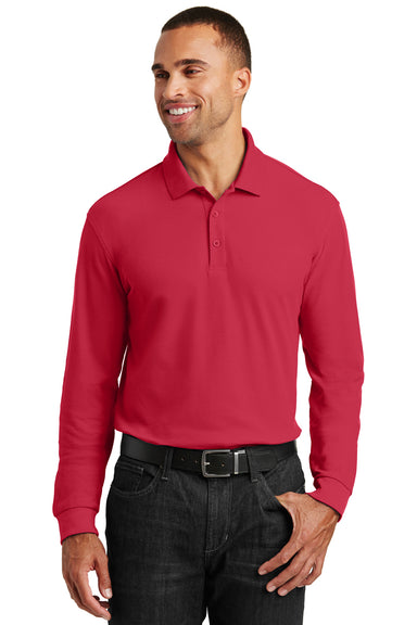 Port Authority K100LS Mens Core Classic Long Sleeve Polo Shirt Red Front