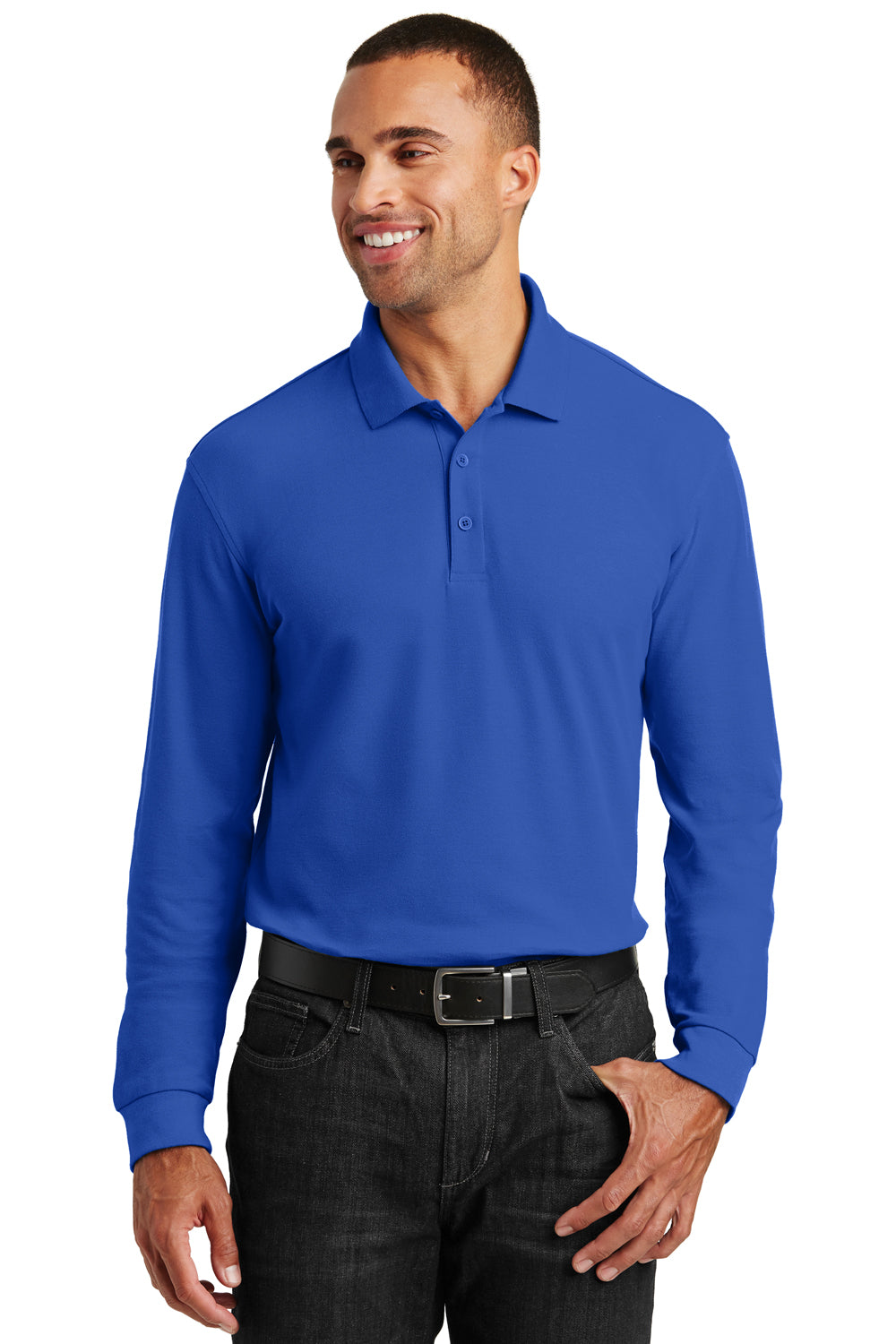 Port Authority K100LS Mens Core Classic Long Sleeve Polo Shirt Royal Blue Front