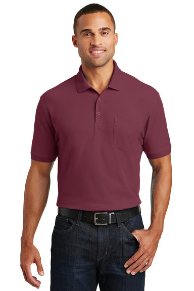 Port Authority K100P Mens Core Classic Short Sleeve Polo Shirt w/ Pocket Burgundy Front