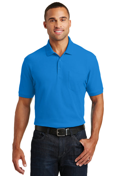 Port Authority K100P Mens Core Classic Short Sleeve Polo Shirt w/ Pocket Coastal Blue Front