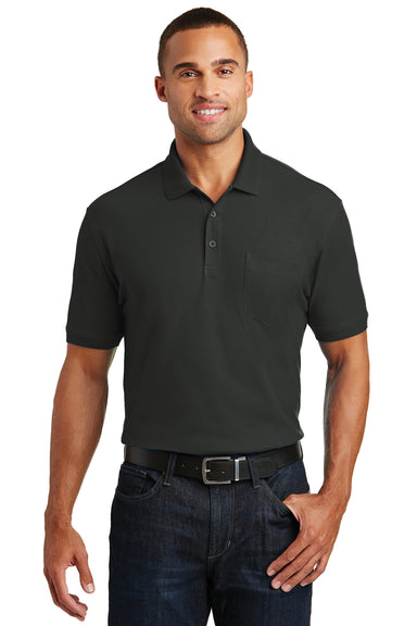 Port Authority K100P Mens Core Classic Short Sleeve Polo Shirt w/ Pocket Black Front
