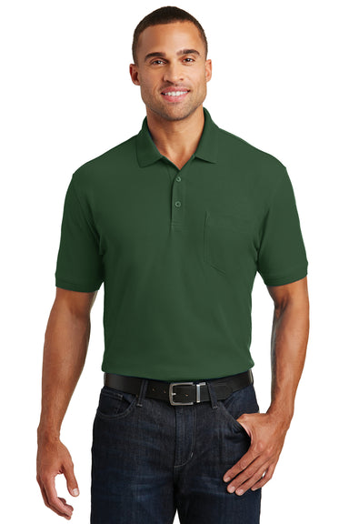 Port Authority K100P Mens Core Classic Short Sleeve Polo Shirt w/ Pocket Forest Green Front