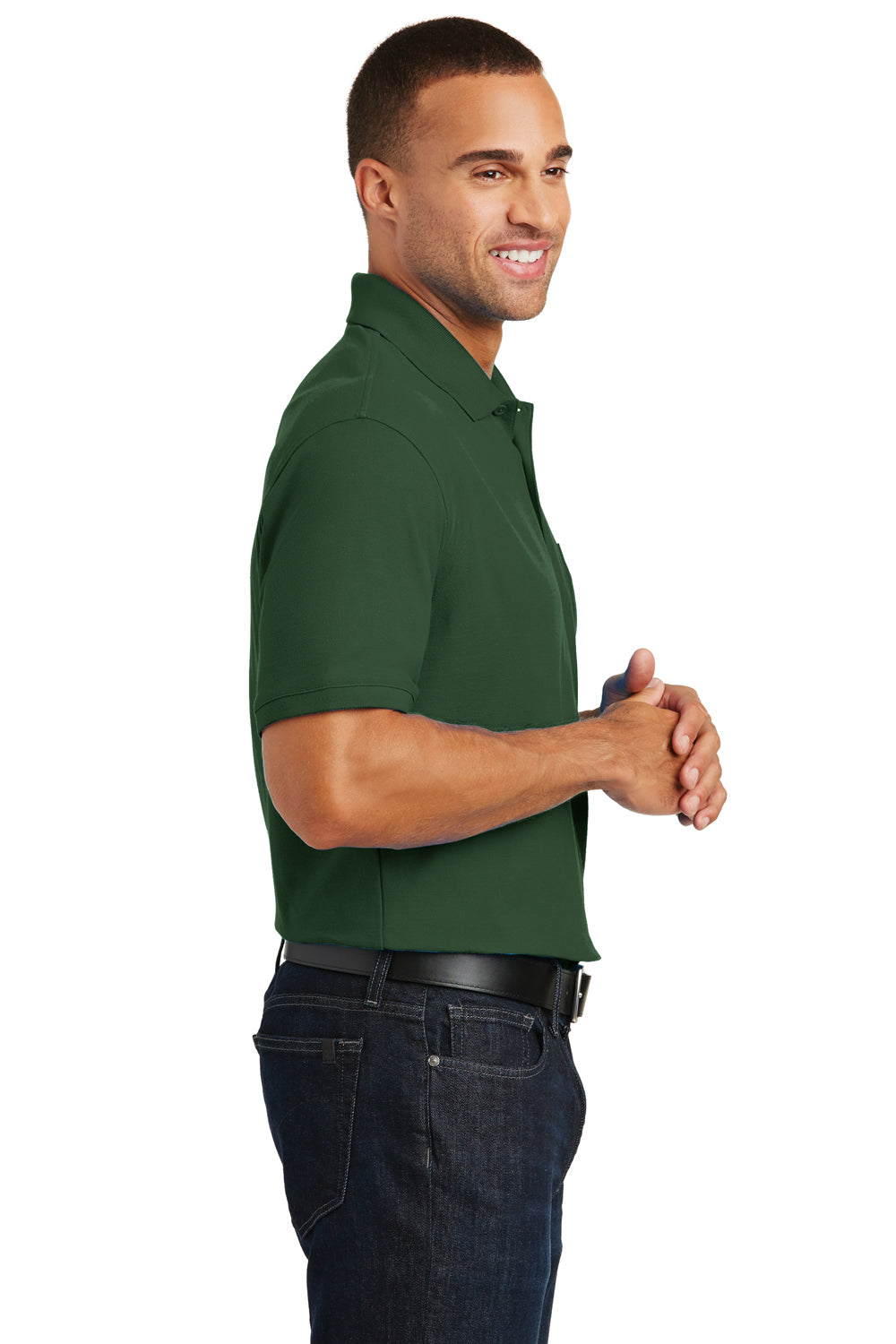 Port Authority K100P Mens Core Classic Short Sleeve Polo Shirt w/ Pocket Forest Green Side