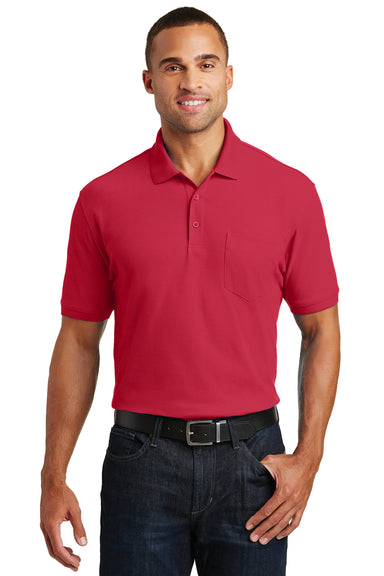 Port Authority K100P Mens Core Classic Short Sleeve Polo Shirt w/ Pocket Red Front