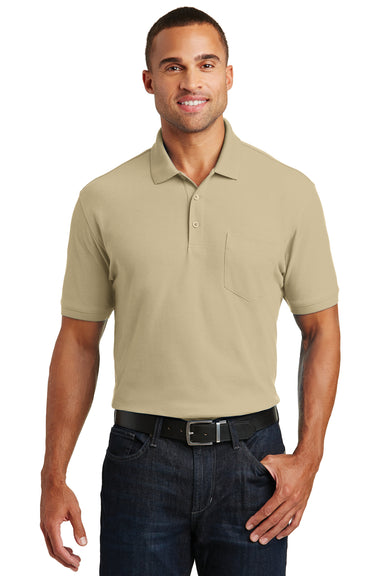 Port Authority K100P Mens Core Classic Short Sleeve Polo Shirt w/ Pocket Wheat Front