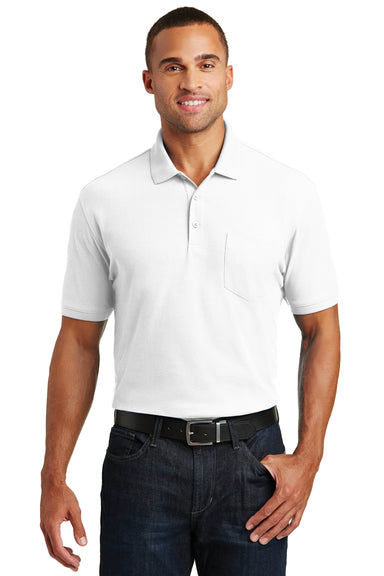 Port Authority K100P Mens Core Classic Short Sleeve Polo Shirt w/ Pocket White Front