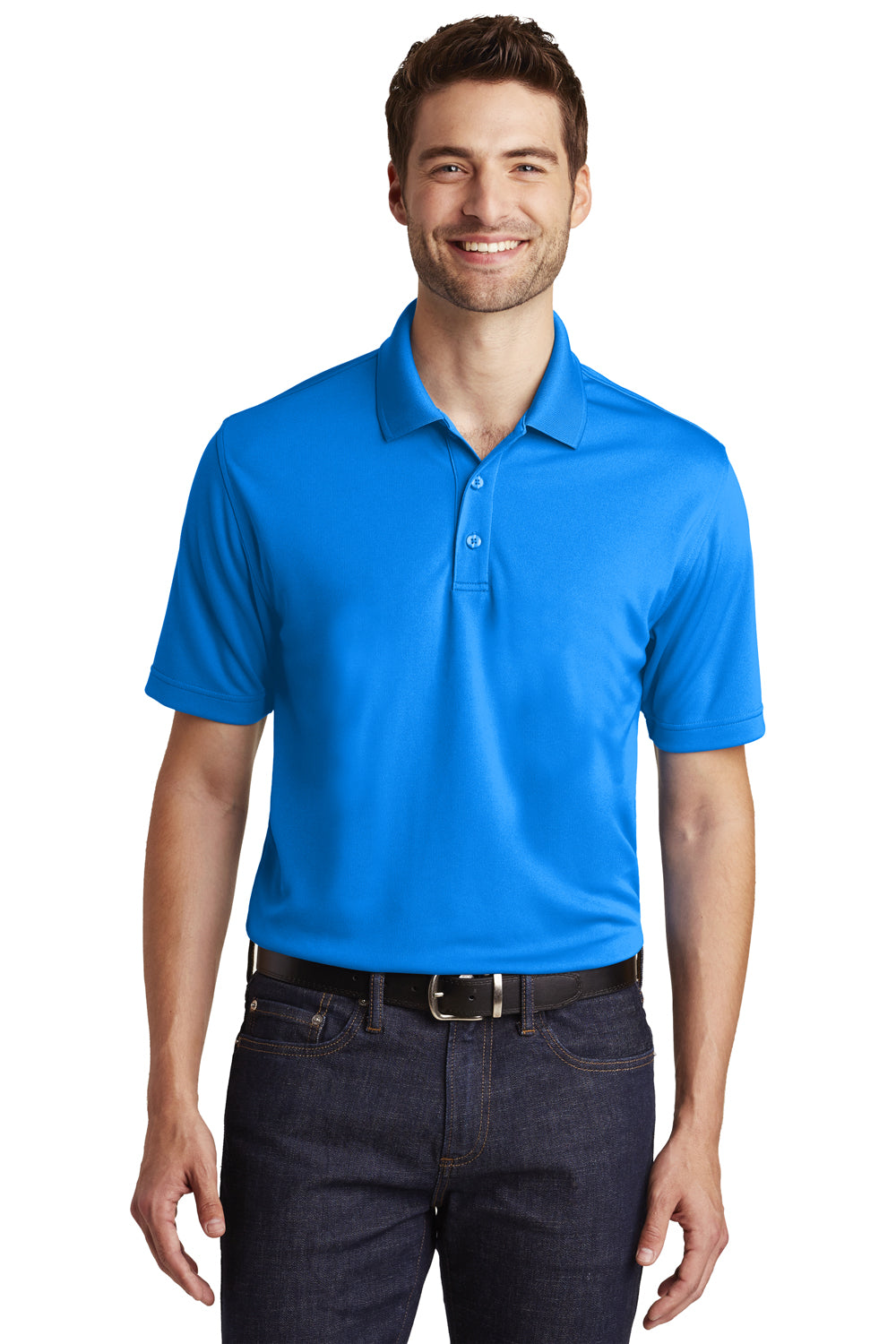 Port Authority K110 Mens Dry Zone Moisture Wicking Short Sleeve Polo Shirt Coastal Blue Front