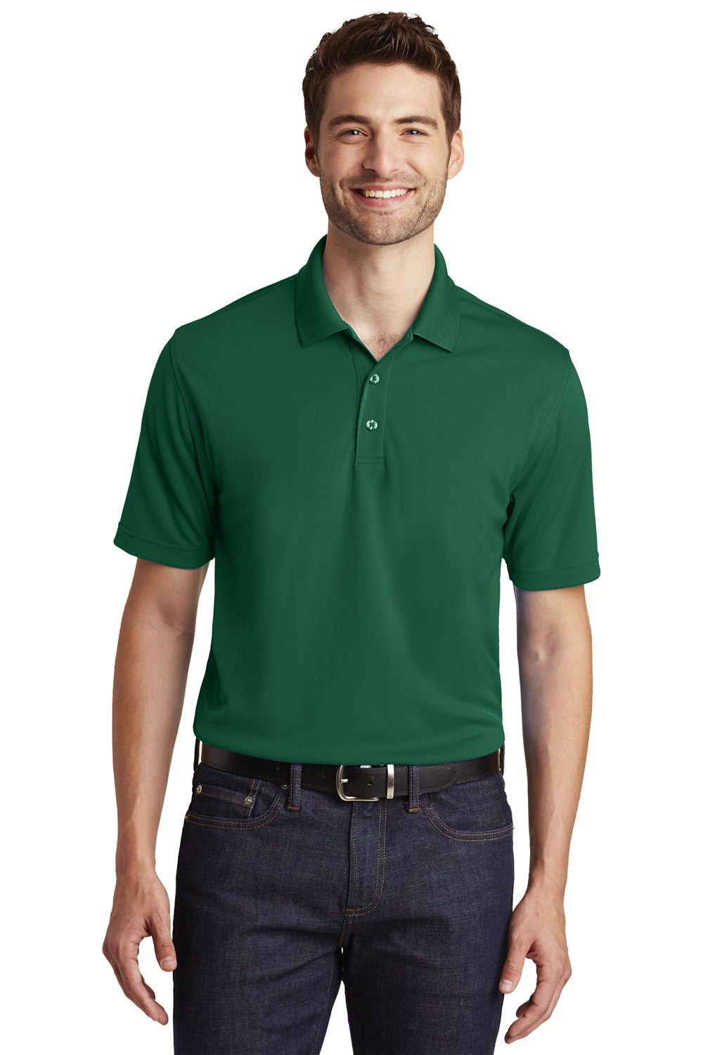 Port Authority K110 Mens Dry Zone Moisture Wicking Short Sleeve Polo Shirt Forest Green Front