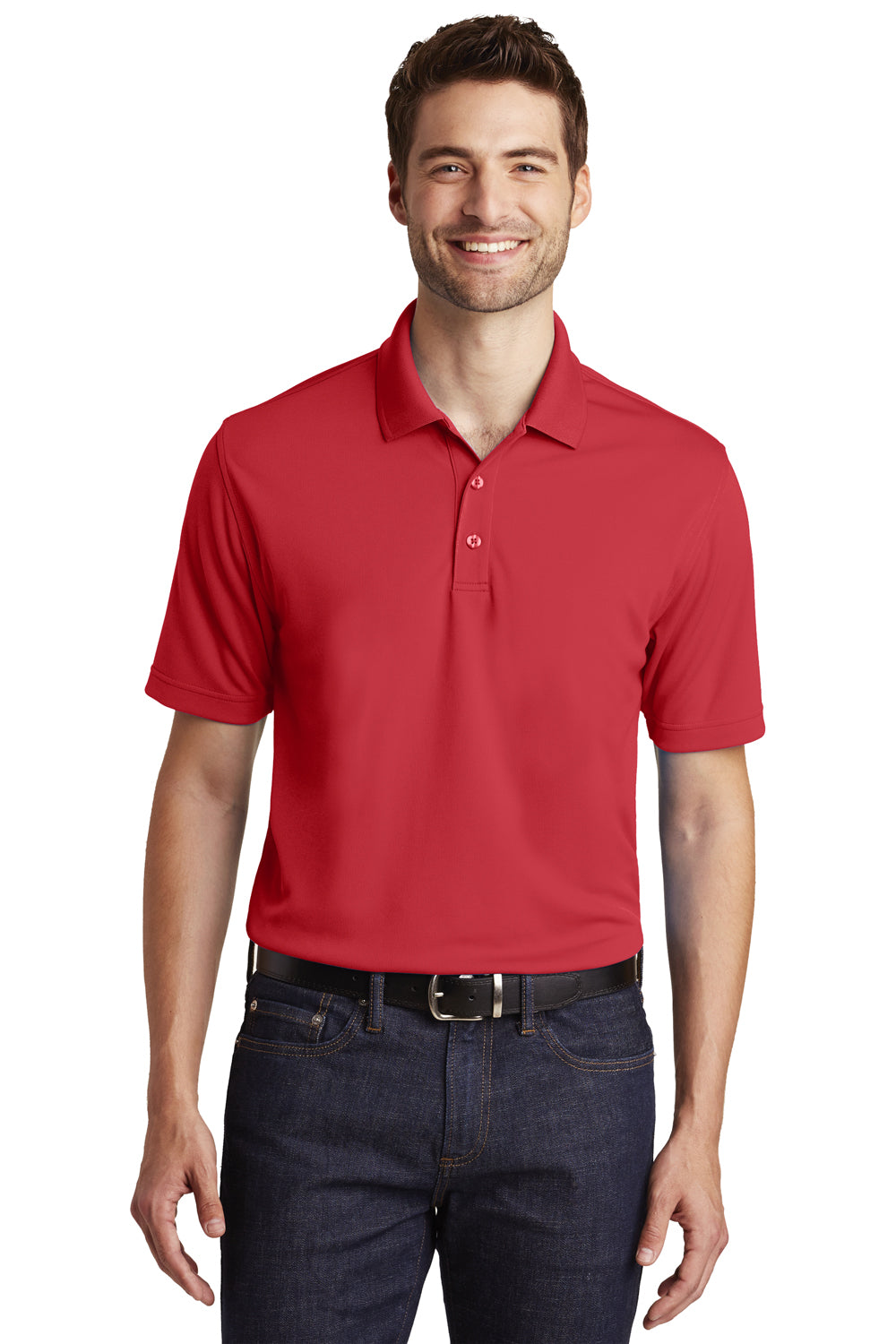 Port Authority K110 Mens Dry Zone Moisture Wicking Short Sleeve Polo Shirt Red Front