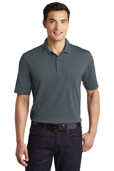 Port Authority K110P Mens Dry Zone Moisture Wicking Short Sleeve Polo Shirt w/ Pocket Graphite Grey Front