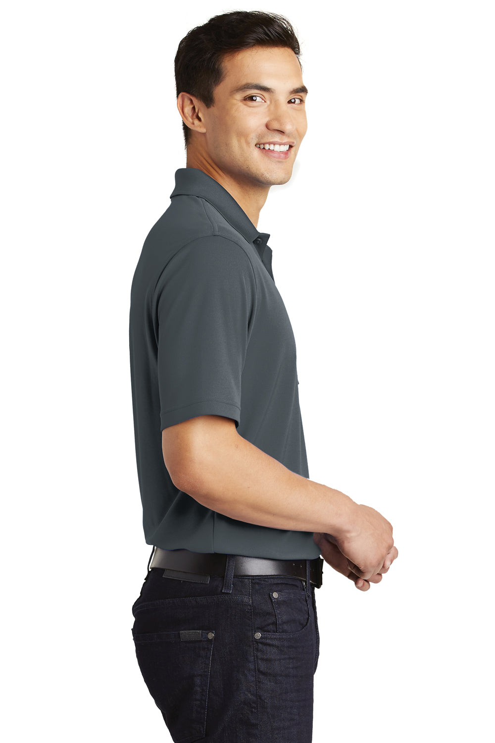 Port Authority K110P Mens Dry Zone Moisture Wicking Short Sleeve Polo Shirt w/ Pocket Graphite Grey Side
