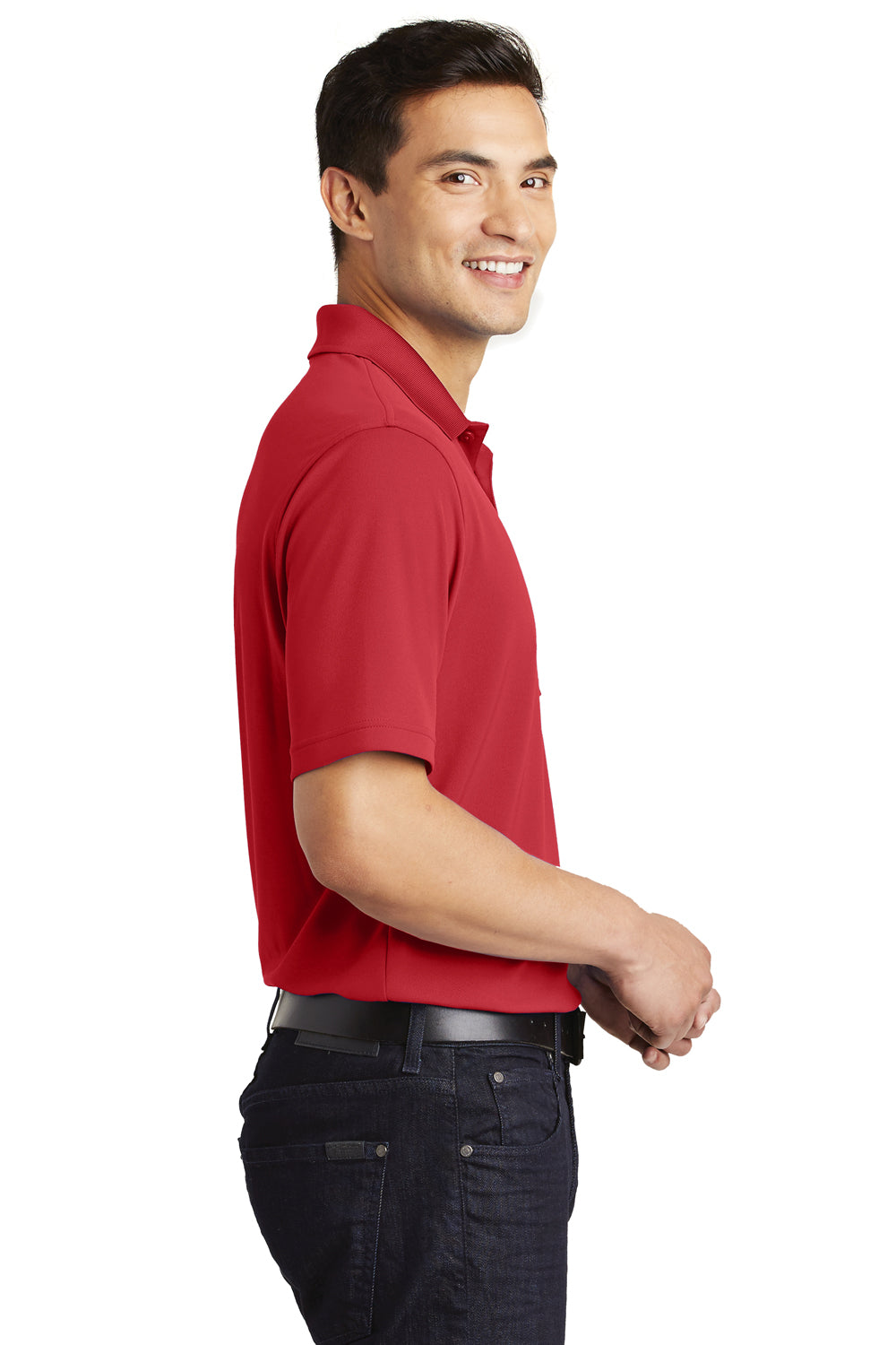 Port Authority K110P Mens Dry Zone Moisture Wicking Short Sleeve Polo Shirt w/ Pocket Red Side