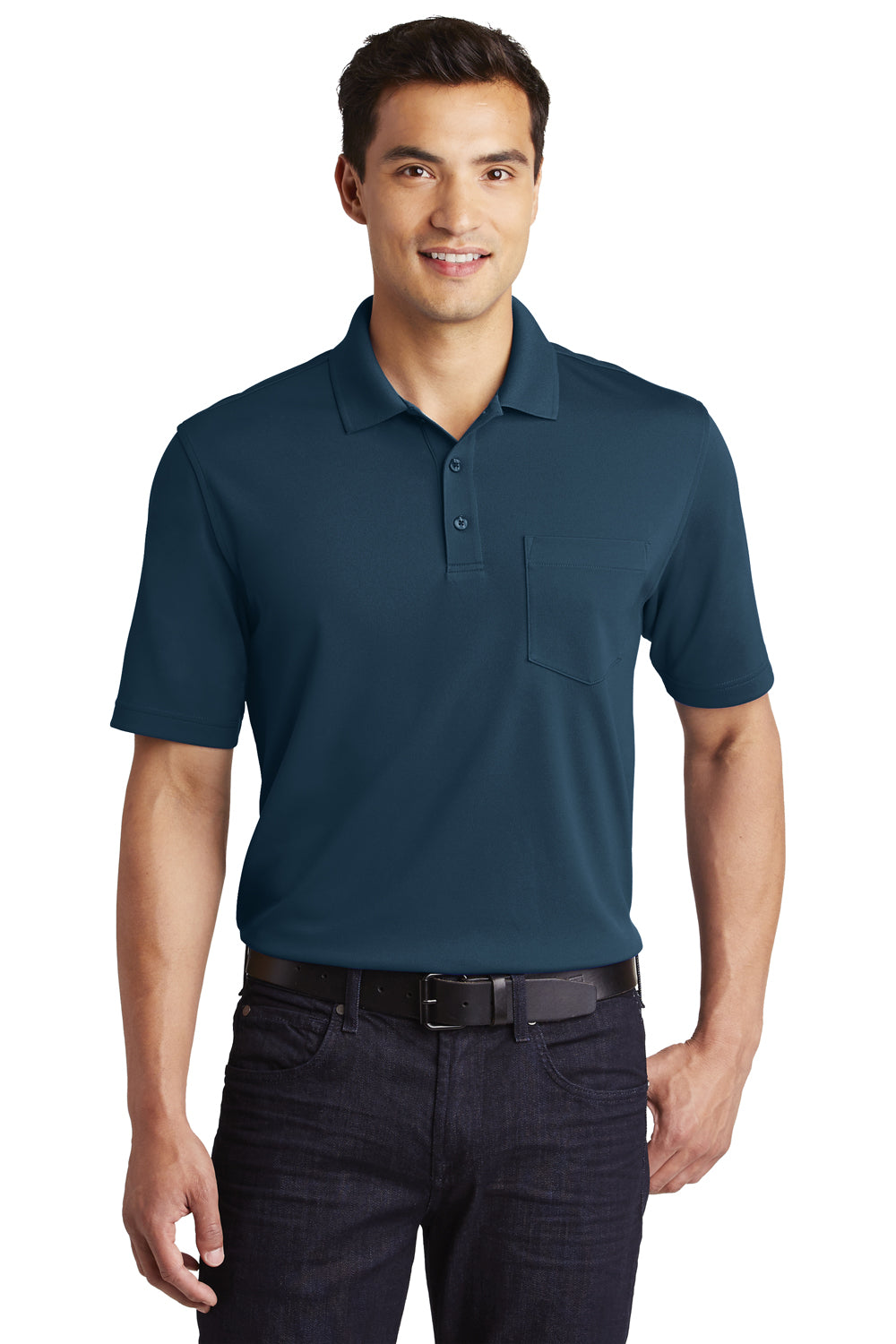 Port Authority K110P Mens Dry Zone Moisture Wicking Short Sleeve Polo Shirt w/ Pocket Navy Blue Front