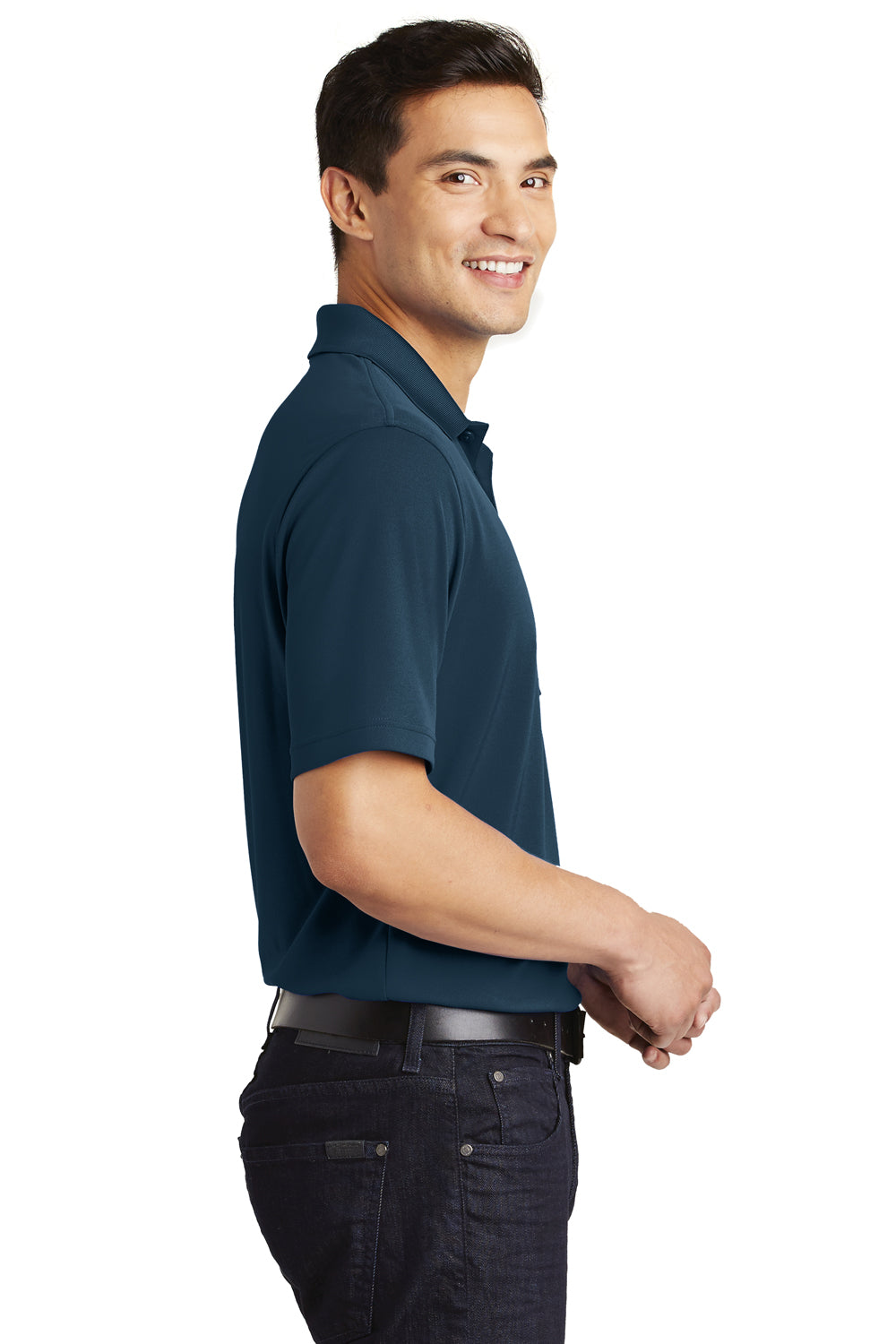 Port Authority K110P Mens Dry Zone Moisture Wicking Short Sleeve Polo Shirt w/ Pocket Navy Blue Side