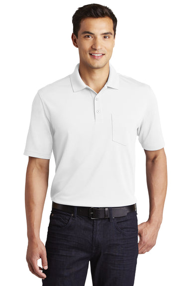 Port Authority K110P Mens Dry Zone Moisture Wicking Short Sleeve Polo Shirt w/ Pocket White Front