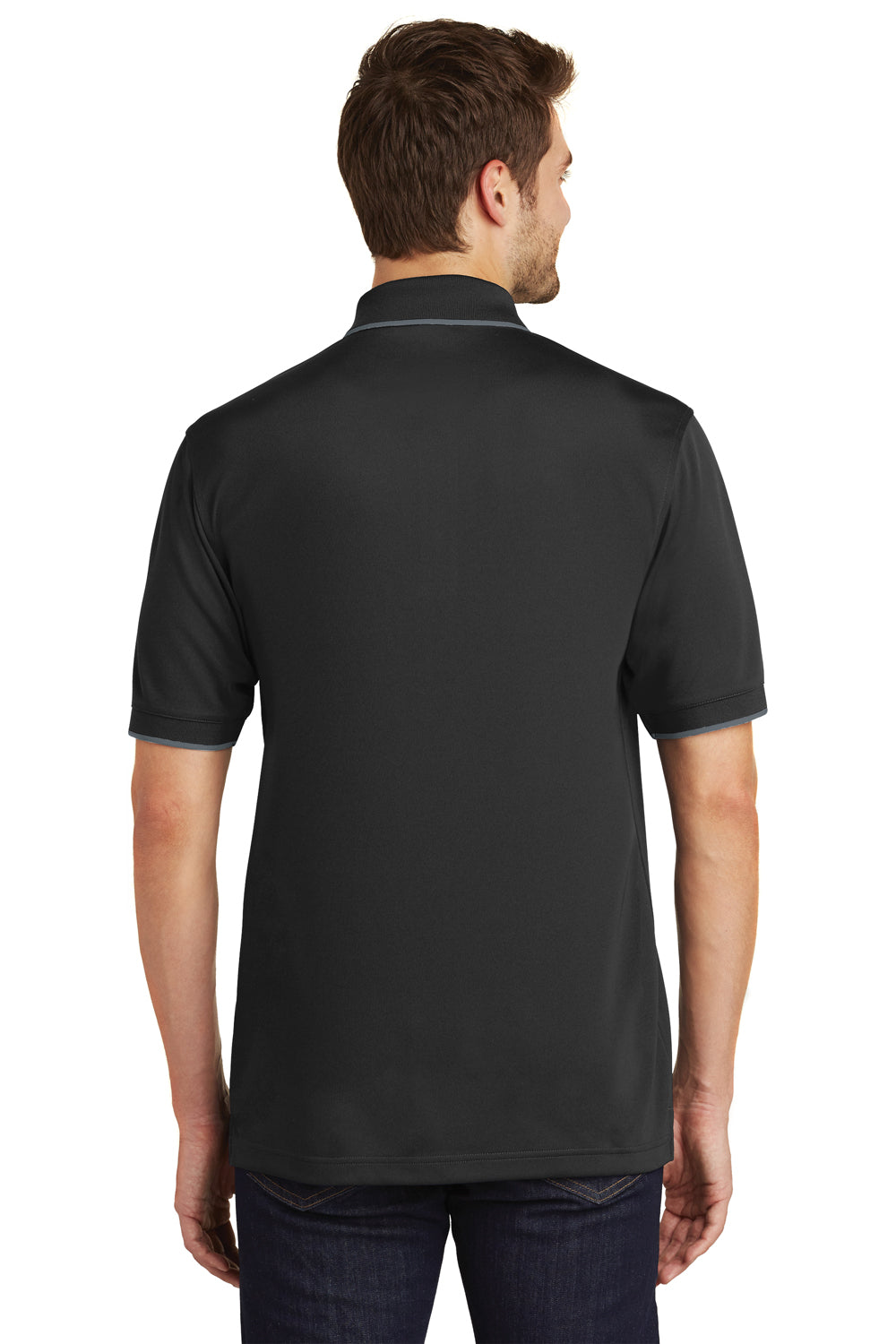 Port Authority K111 Mens Dry Zone Moisture Wicking Short Sleeve Polo Shirt Black/Graphite Grey Back