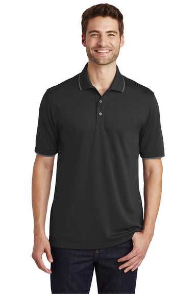 Port Authority K111 Mens Dry Zone Moisture Wicking Short Sleeve Polo Shirt Black/Graphite Grey Front