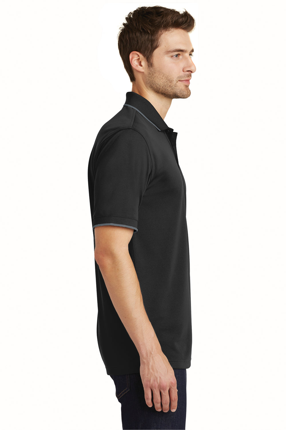 Port Authority K111 Mens Dry Zone Moisture Wicking Short Sleeve Polo Shirt Black/Graphite Grey Side